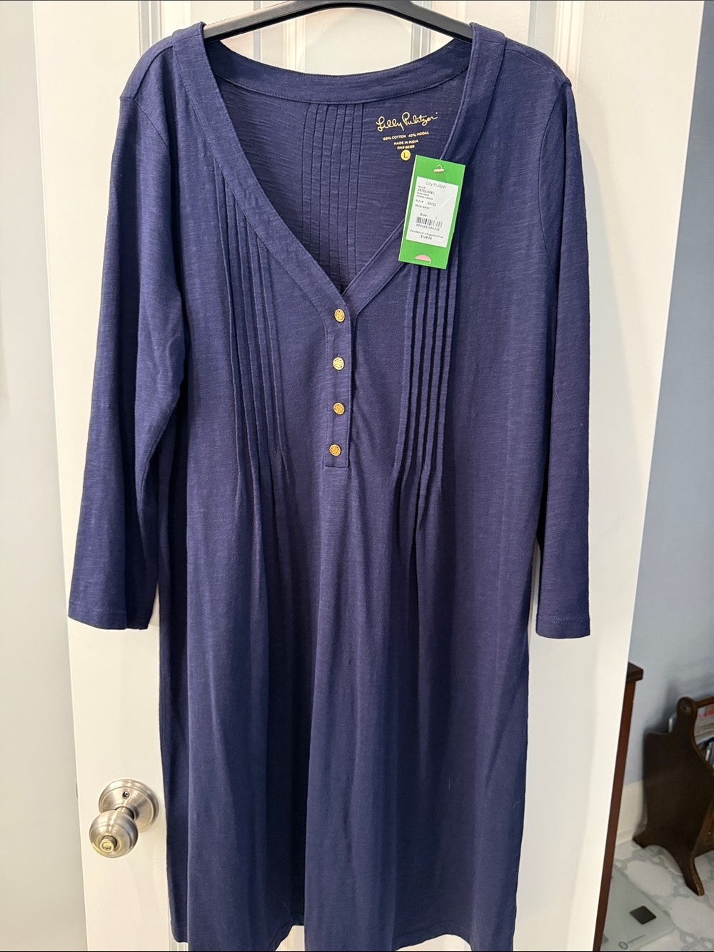 Lilly Pulitzer Navy V-Neck Button Tunic Dress